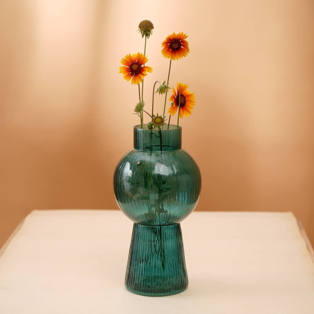 Modern Funnel Flare Glass Vase - 5x10 Inch Small Vase for Floral Arrangements & Contemporary Decor