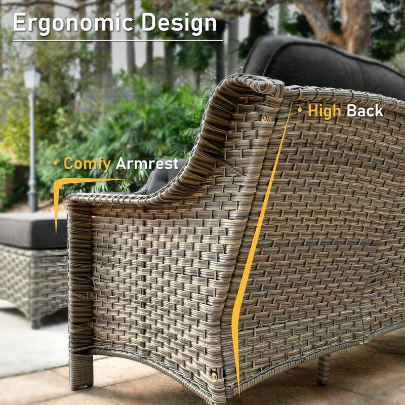 HOOOWOOO 6-pieces Wicker Patio Furniture Conversation Set with Coffee Table