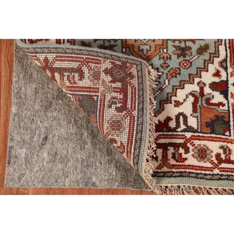 Hand Knotted Oriental 100% Wool Carpet Traditional Geometric Green Heriz (serapi) Runner Rug - 10' 2'' X 2' 6''