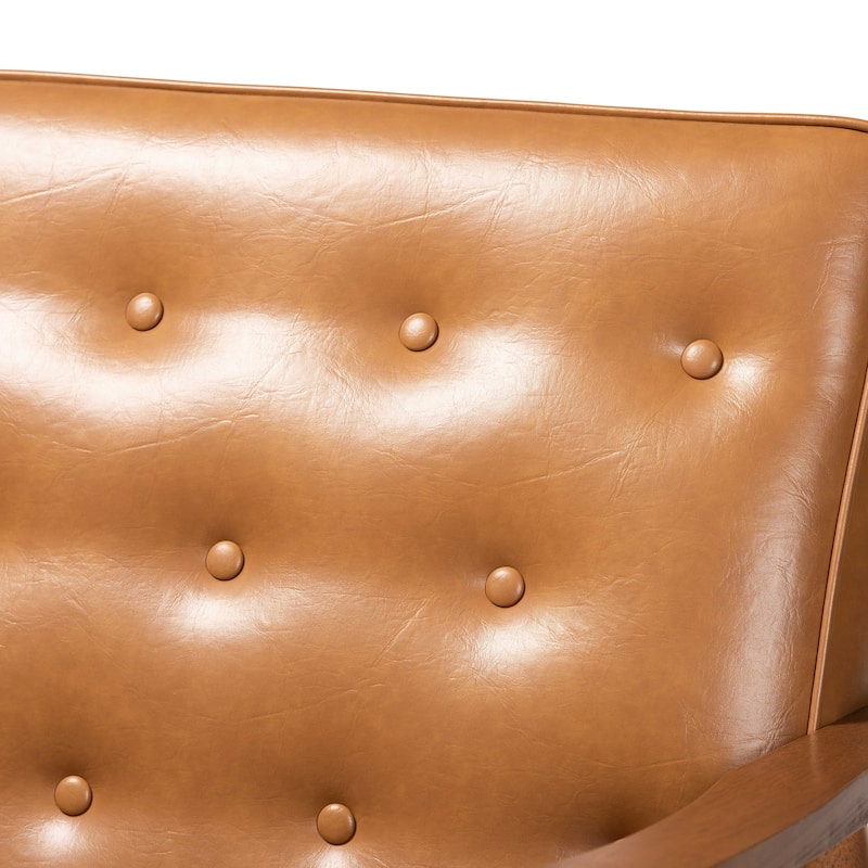Sorrento Tan Faux Leather and Walnut Finished Wood Loveseat