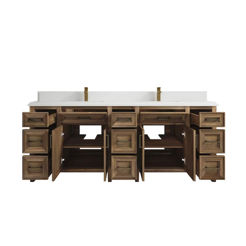 Willow Collections 84 in. W x 22 in. D Santa Monica Teak Double Sink Bathroom Vanity with Countertop