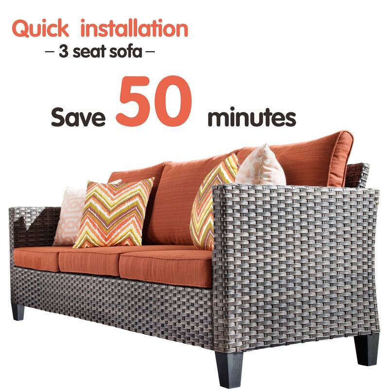 OVIOS 6-piece Outdoor Patio Wicker Conversation Set With Glass-Top Table