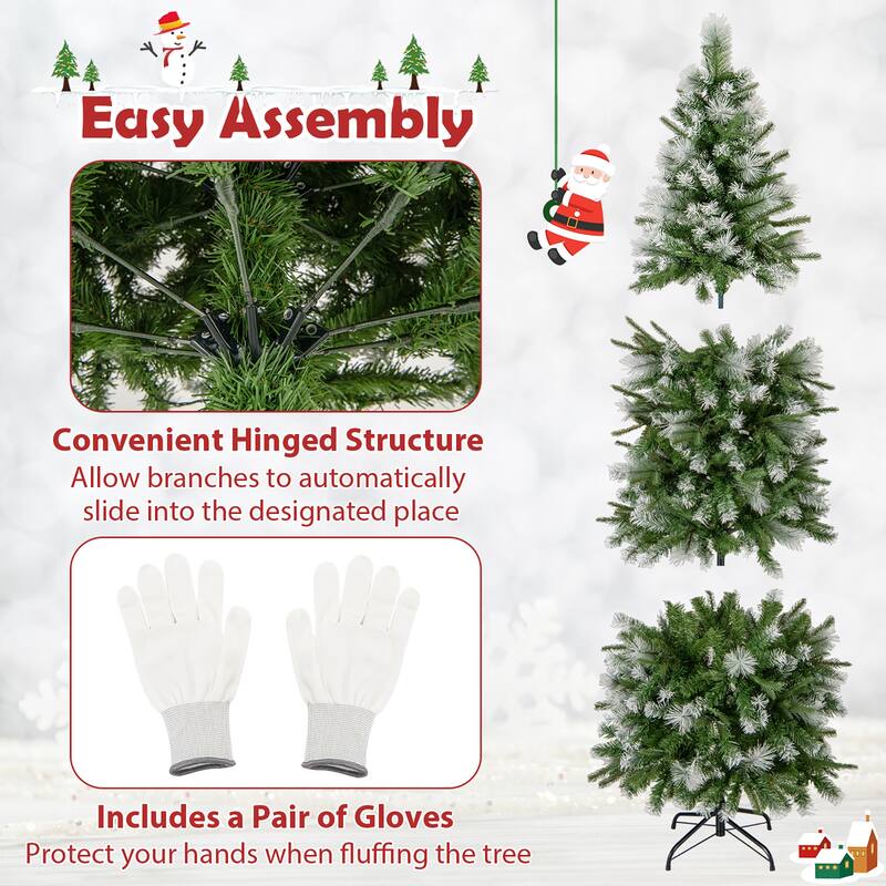 Gymax 7.5/6 FT Artificial Christmas Tree Pre-Lit Hinged Xmas Tree w/