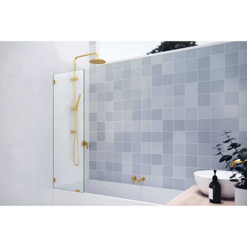 Glass Warehouse 58.25" x 20" Frameless Shower Bath Fixed Panel - Satin Brass