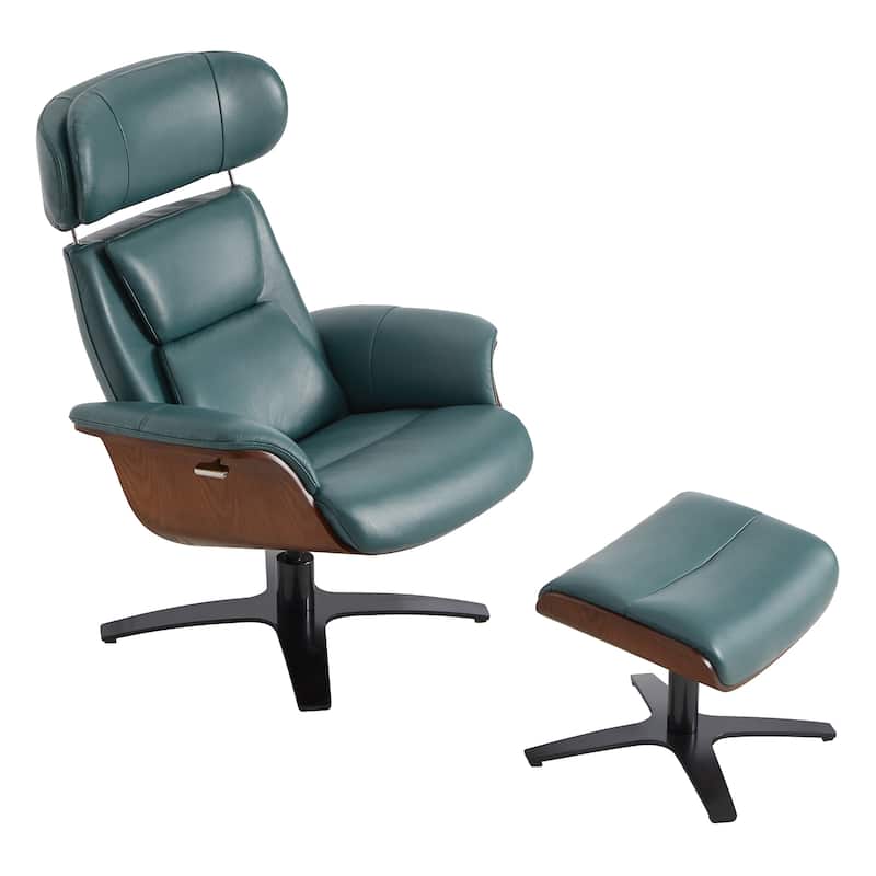 Spruce & Spring Leon Swivel Recliner Chair with Ottoman Set and Adjustable Headrest