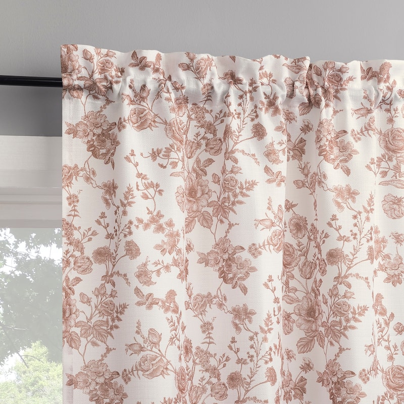 No. 918 Elara 2-Piece Tonal Botanical Semi-Sheer Rod Pocket Kitchen Curtain Swag Pair