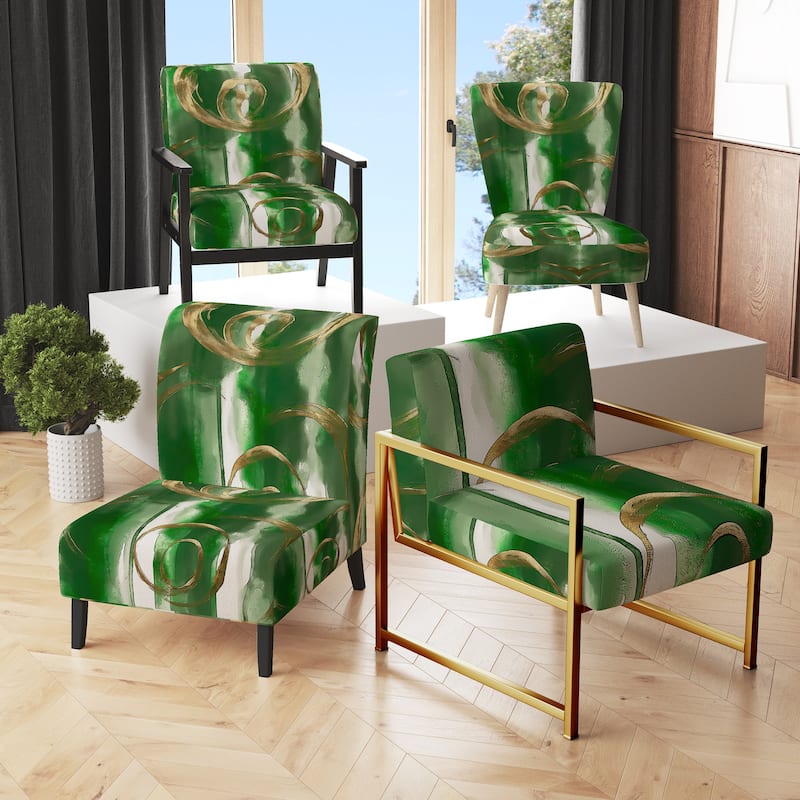 Designart "Mettalic Indigo And Gold II" Upholstered Abstract Accent Chair - Glam Arm Chair For Living Room