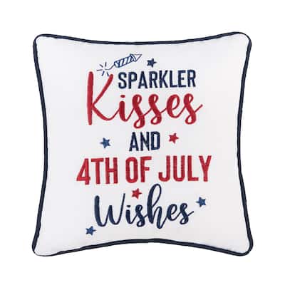 10" x 10" Patriotic "Sparkler Kisses & 4th of July Kisses" Embroidered Small/Petite Square Accent Pillow