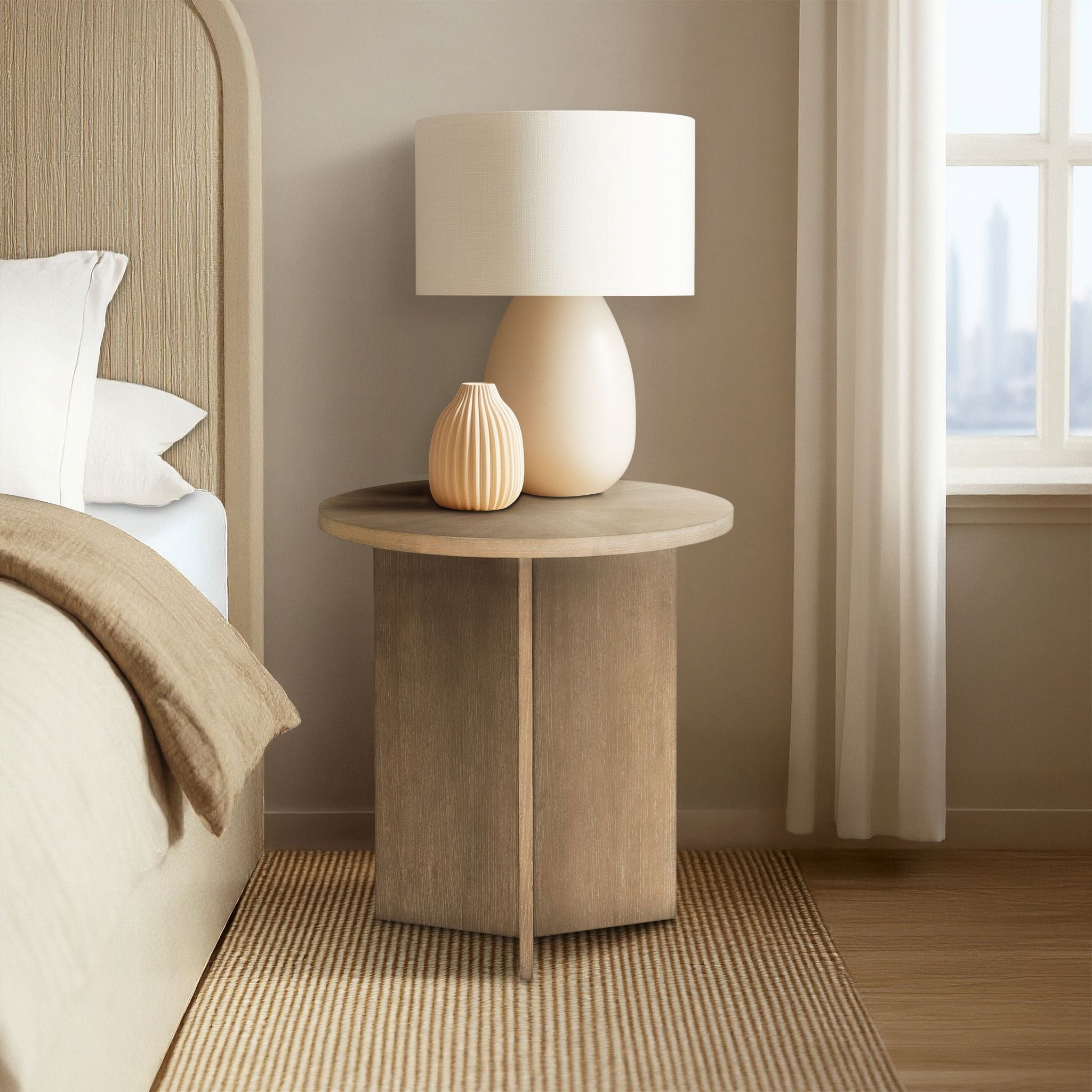 Roomfitters Sadie Accent Table, Round Wood Side Table with Sculptural Base for Living Room or Bedroom
