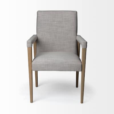 Grey Fabric King Louis Arm Chair, Brown Wood Legs and Modern Style - 23.8” L x 28” W x 36” H