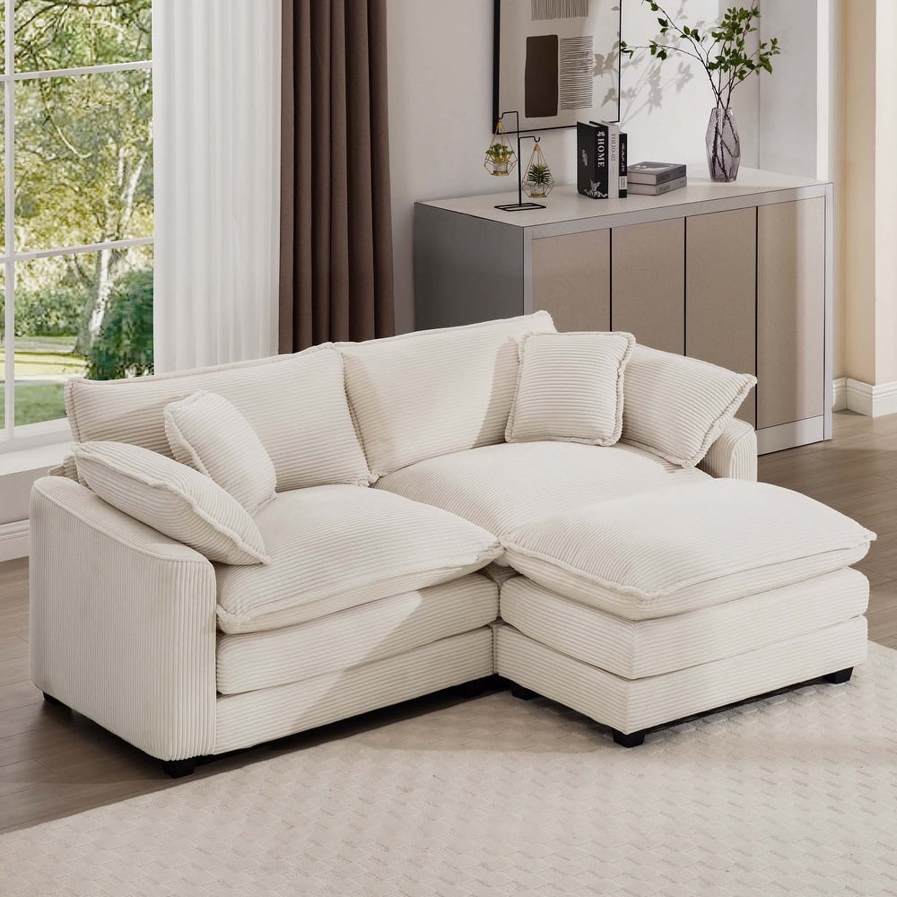 Corduroy Cloud Upholstered Modular L-Shaped Sectional Sofa with Removable Ottoman and 4 Pillows