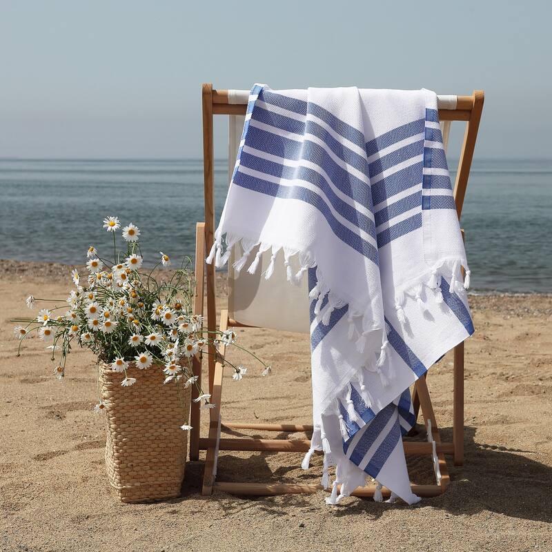 Authentic Hotel and Spa Turkish Cotton Herringbone Pestemal Beach Towel (Set of 2)