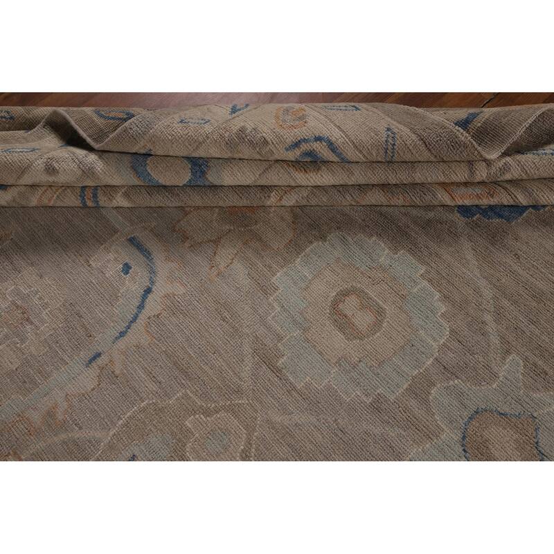 Transitional Oushak Turkish Rug Handmade Beige Oriental Wool Carpet - 9'1"x 11'9"