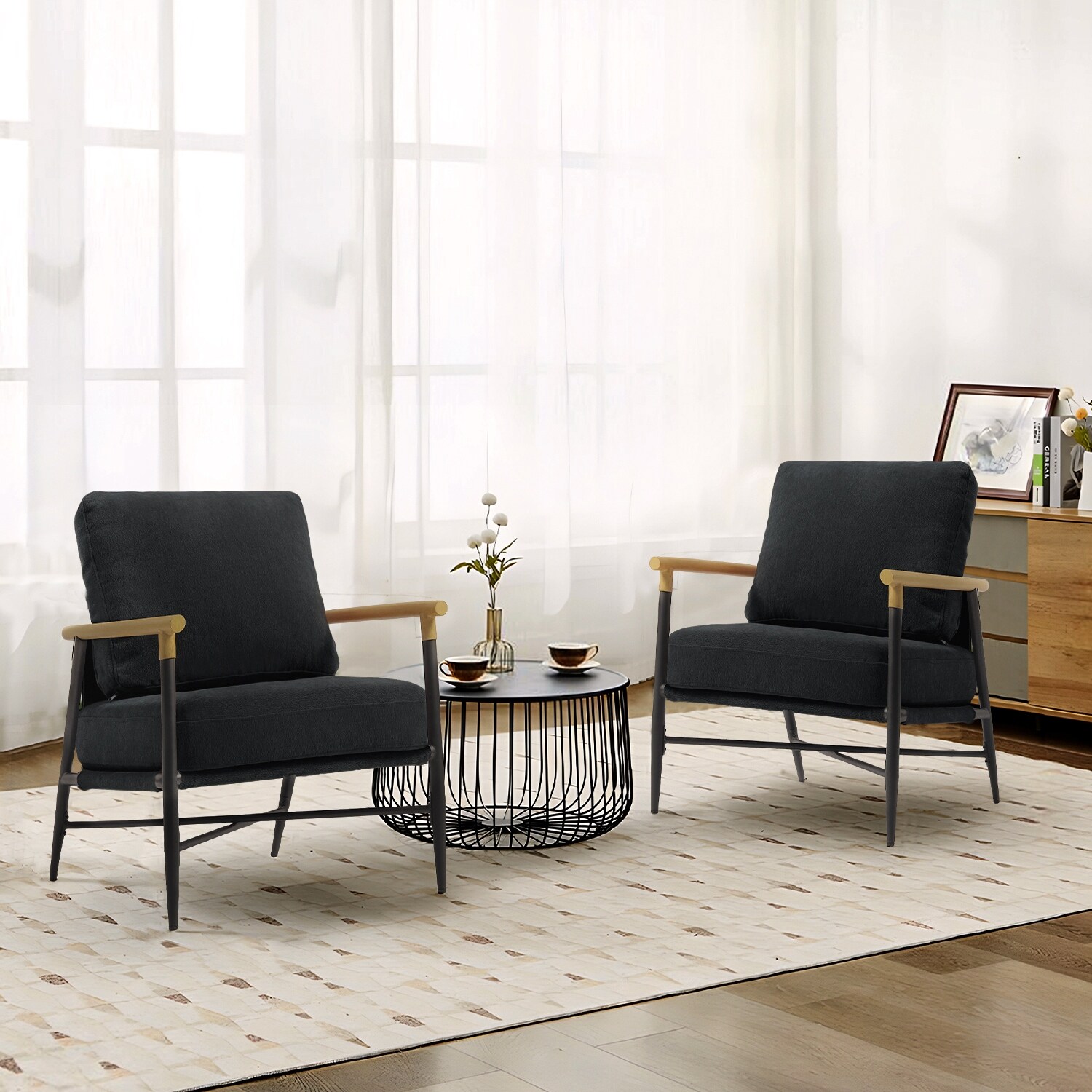 Anis 27'' W Vegan Leather/ Chenille Metal X Base Accent Chair Set