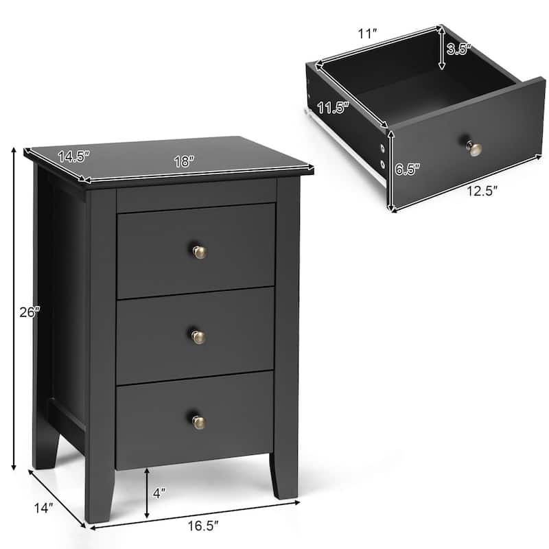 Costway 1PC/2PCS Nightstand End Beside Sofa Table w/ 3 Drawers Bedroom