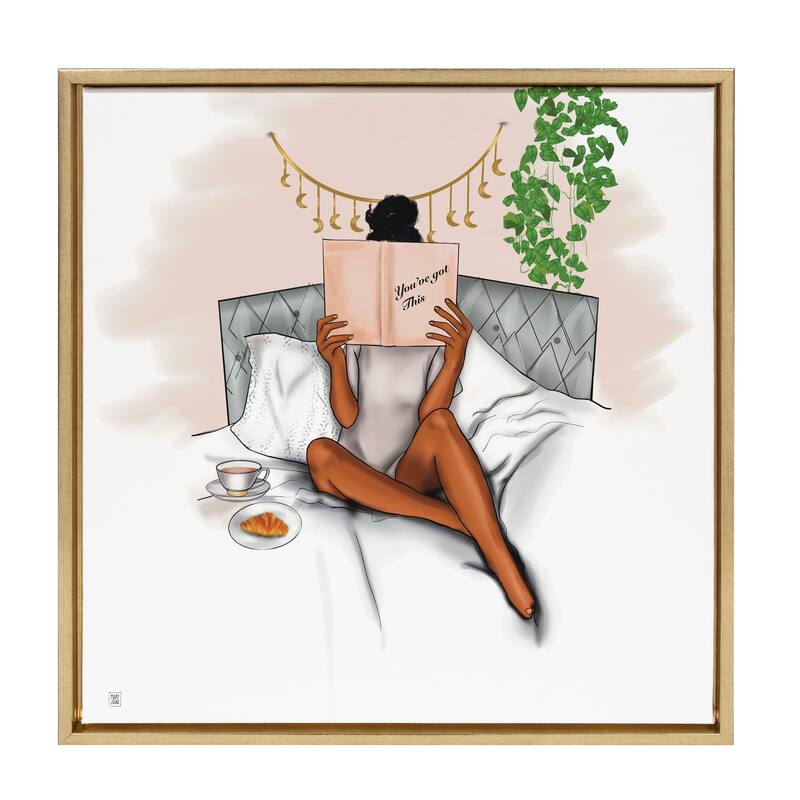 Kate and Laurel Sylvie Book Bed And Faith Framed Canvas by Mary Joak - 22x22 - Plastic - Gold