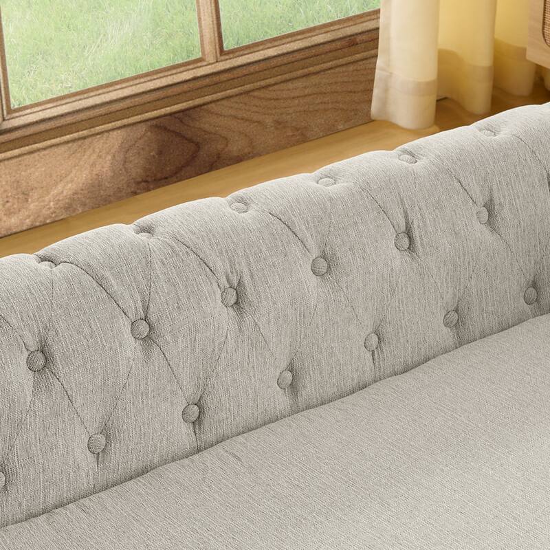 Roomfitters Upholstered Pet Sofa Chesterfield Style Elevated Dog Bed Couch with Rolled Arms & Button Tufted Cushion Seat