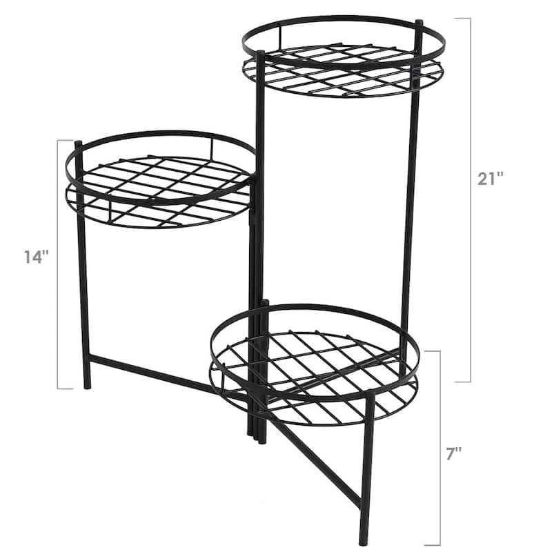 Black Three Tiered Indoor Outdoor Flower Plant Stand 22" - Set of Two