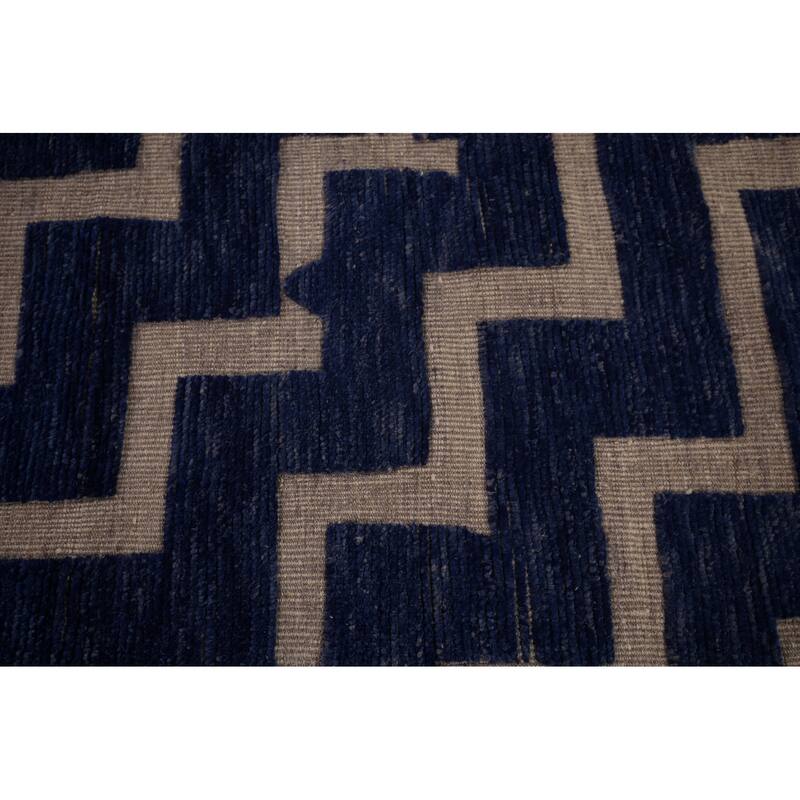Blue Geometric Moroccan Modern Large Area Rug Hand-Knotted Wool Carpet - 11'8"x 15'6"