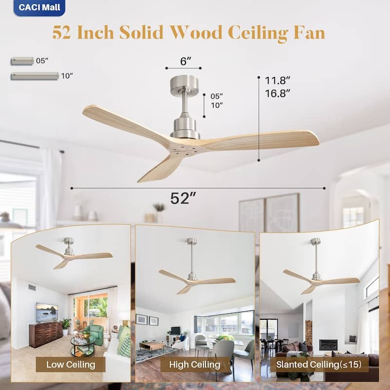 Sofucor 52Inch Ceiling Fan without Light, 6 Wind Speeds with Remote Control for Living Room and Patio
