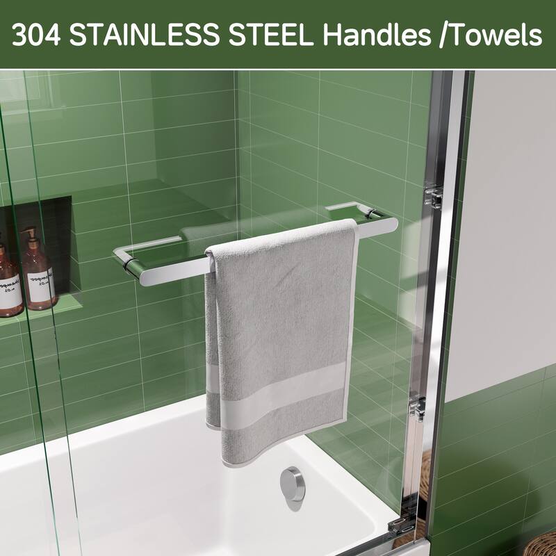 60x60 Sliding Tub Shower Door, Double Bypass, 6mm Tempered Glass, Bright Aluminum Frame, Hidden Rollers, 4 in Adjustable
