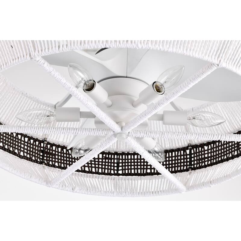 Kauman 27 Inch Towtone Rattan Fandelier 6 Light with Remote