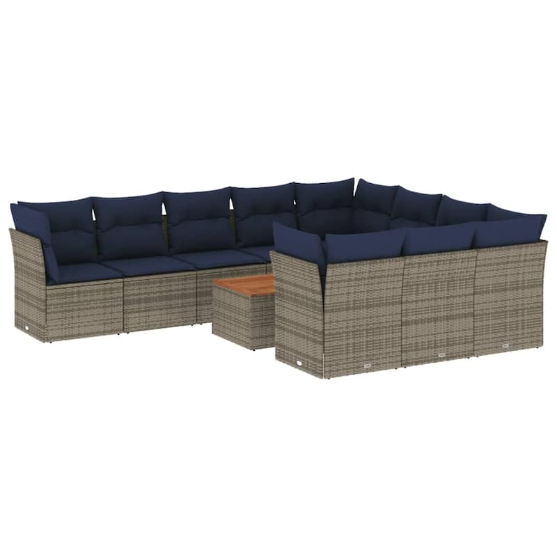 vidaXL Patio Sofa Set with Cushions Outdoor Furniture 11 Piece Poly Rattan - 24.4x 24.4x 27.2
