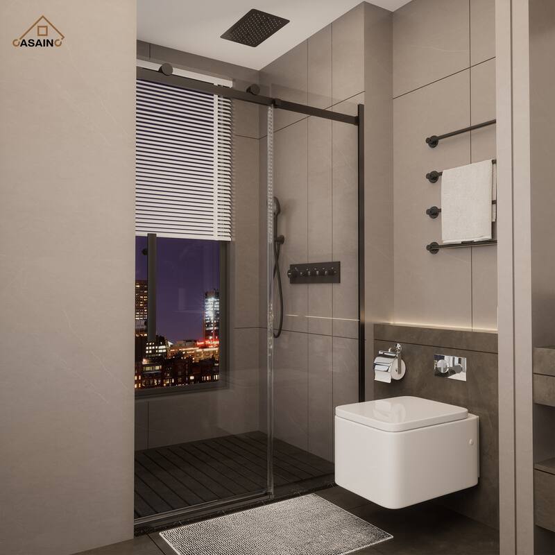 CASAINC 48 in. W x 76 in. H Sliding Frameless Shower Door with SGCC Certification