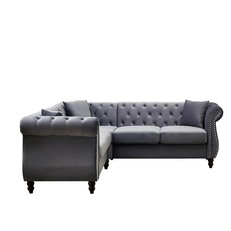 Oversized Corner Sofa Covers, L-Shaped Sectional Couch, 5-Seater Corner Sofas with 3 Cushions - Grey