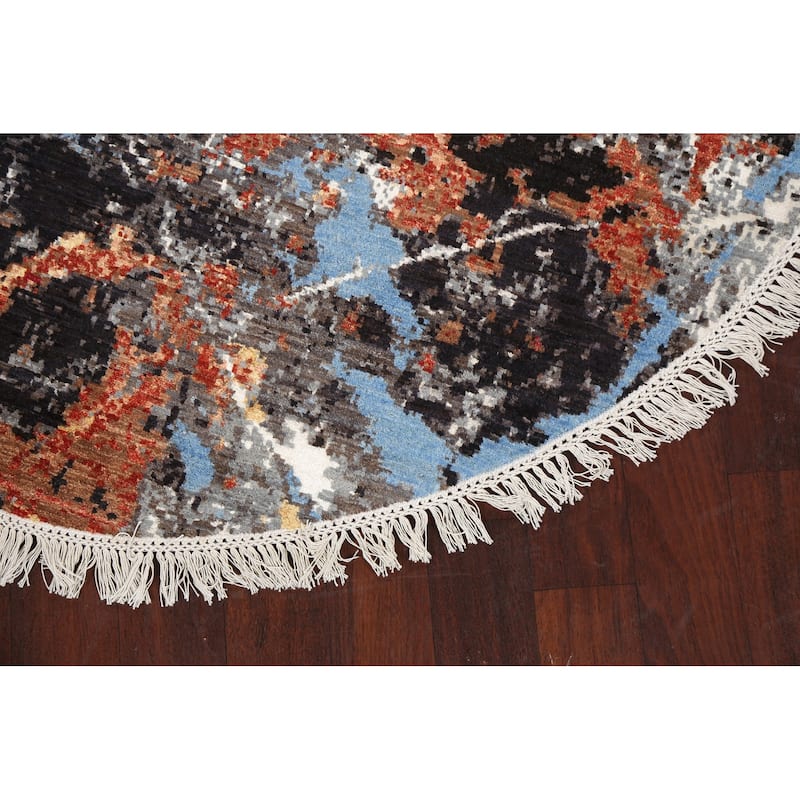 Wool/ Silk Vegetable Dye Abstract Oriental Area Rug Hand-knotted - 5'7" x 5'8" Round