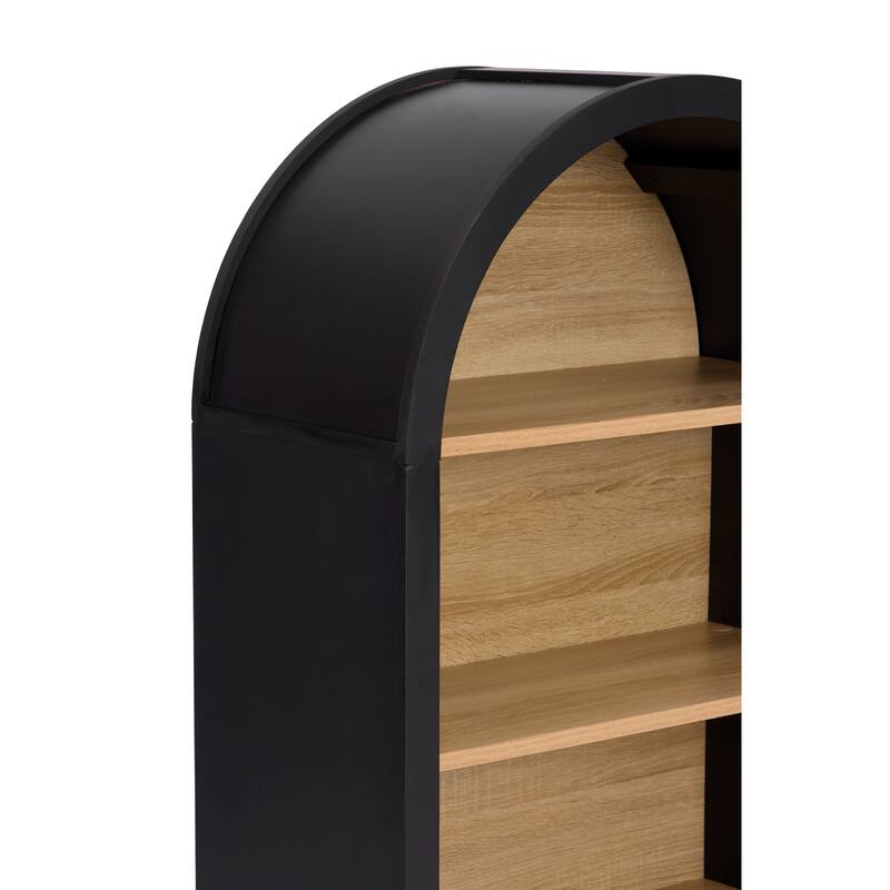 43" Tall 4-Tier Arched Bookshelf – Black Storage Bookcase with Adjustable Shelves, Freestanding for Living Room, Office, Bedroom