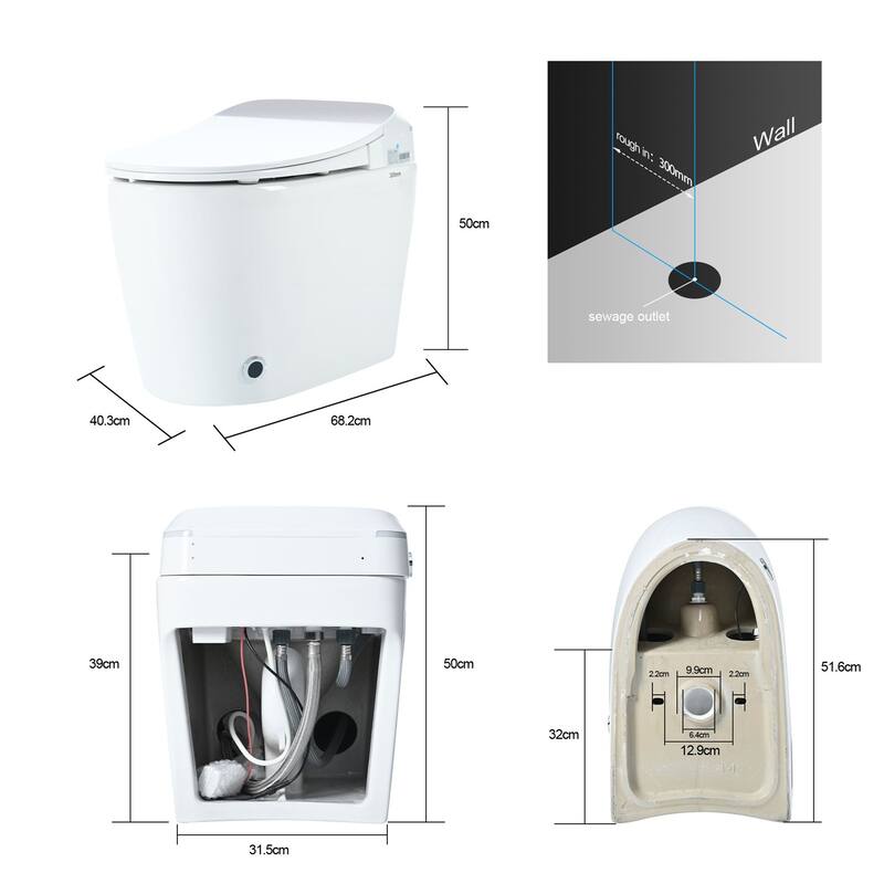 Merax One Piece Heated Seat Smart Toilet, Automatic Flush Tank Less Toilet without Bidet - White