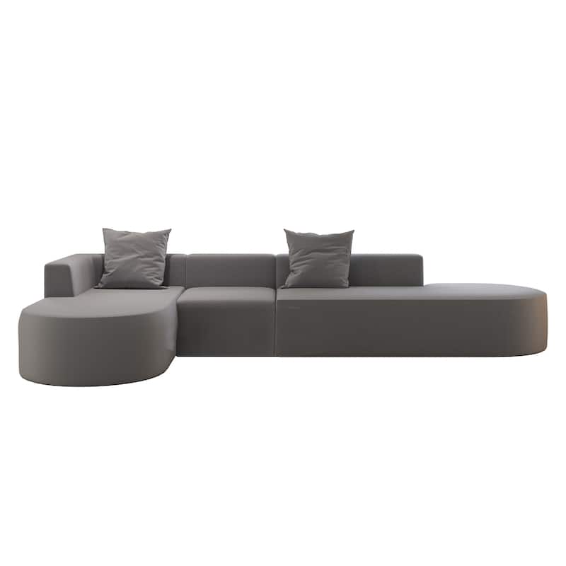 L Shaped Modular Sectional Sofa with Movable Ottoman, Corduroy Boneless Cloud Couch, Full-Compressed Deep Seat Sofa