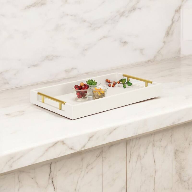 Lusan Faux Shagreen Tray with Handles - White Snakeskin