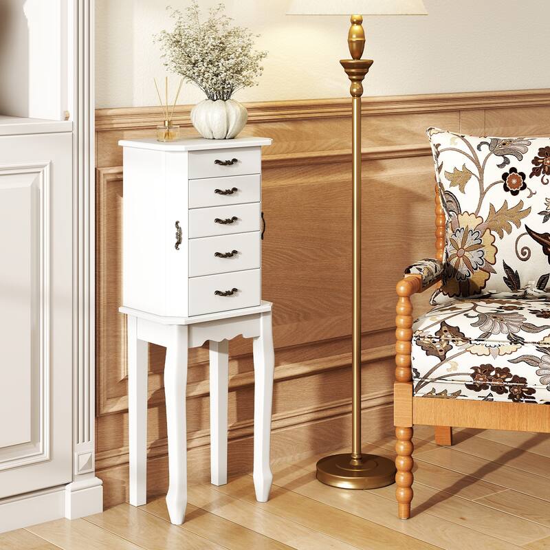 Gymax Jewelry Wood Cabinet Armoire Storage Box Chest St& Organizer