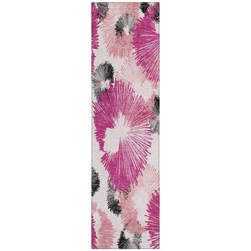 Machine Washable Indoor/Outdoor Modern Floral Chantille Rug