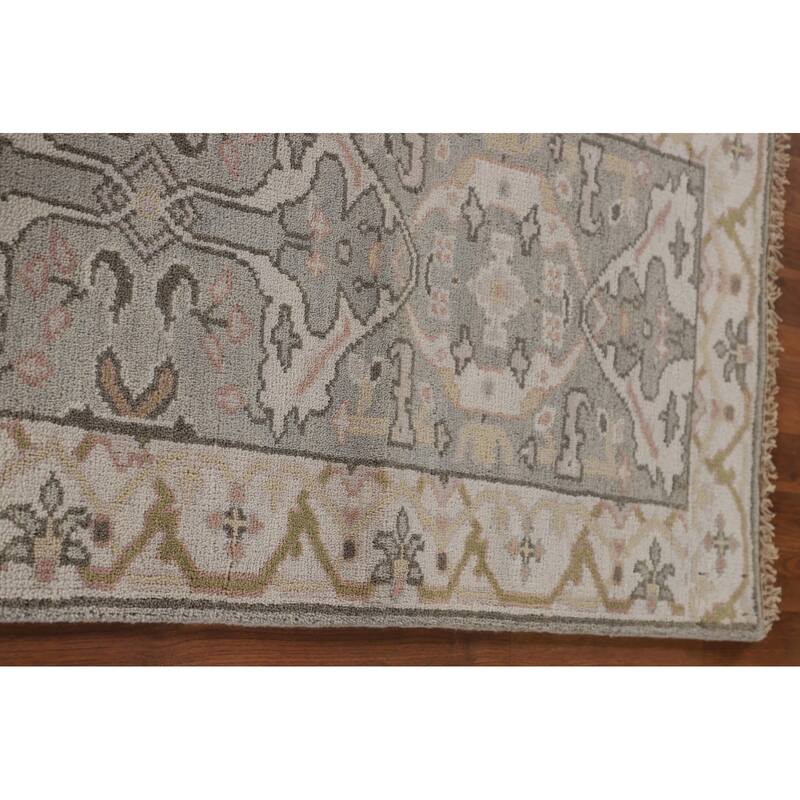 Floral Grey Oushak Oriental Runner Rug Handmade Wool Carpet - 2'7"x 9'11"