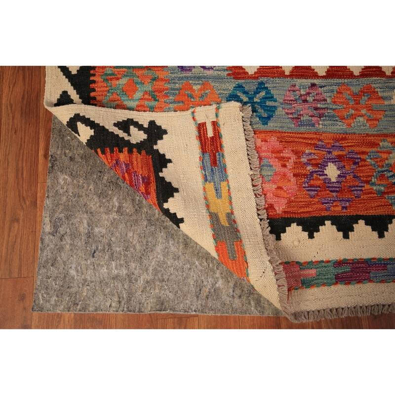 Kilim Oriental Area Rug Hand-Woven Orange Wool Carpet - 8'1" x 9'10"