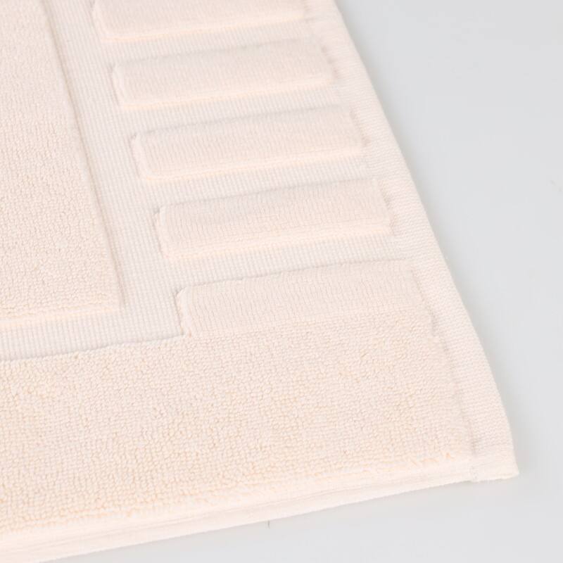 Blue Nile Mills 100% Cotton Solid Modern Geometric Border Absorbent Heavy Washable Bath Mats, Set of 2
