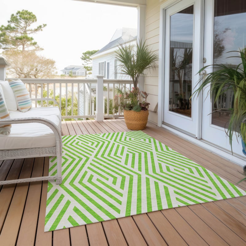 Machine Washable Indoor/ Outdoor Modern Diamonds Chantille Rug - 3' x 5' - Lime