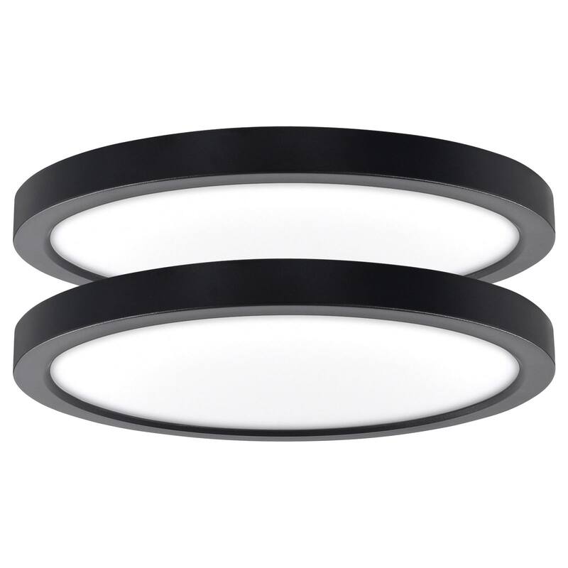 Luxrite Slim 9 Inch LED Flush Mount Ceiling Light, 18W 1200LM, 5CCT 2700K-5000K, Dimmable, Wet Rated - Black (2 Pack) - Color Selectable 2700/3000/3500/4000/5000