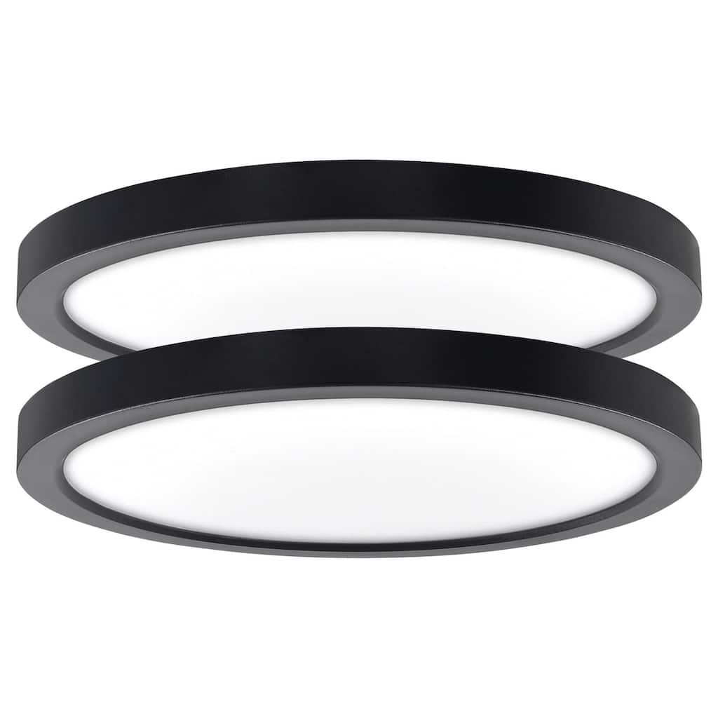 Luxrite Slim 9 Inch LED Flush Mount Ceiling Light, 18W 1200LM, 5CCT 2700K-5000K, Dimmable, Wet Rated - Black (2 Pack)