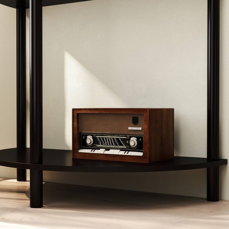 Half Moon Rattan Console Table - Curved Entryway Table with 2 Drawers and Shelf