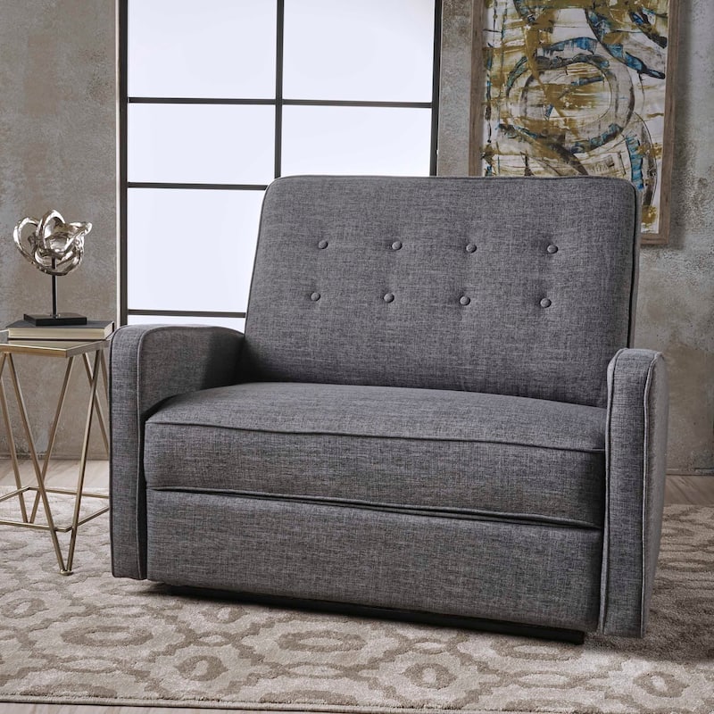 Roomfitters Button-Tufted Upholstered Loveseat with Comfortable Cushions for Living Room or Bedroom, Grey