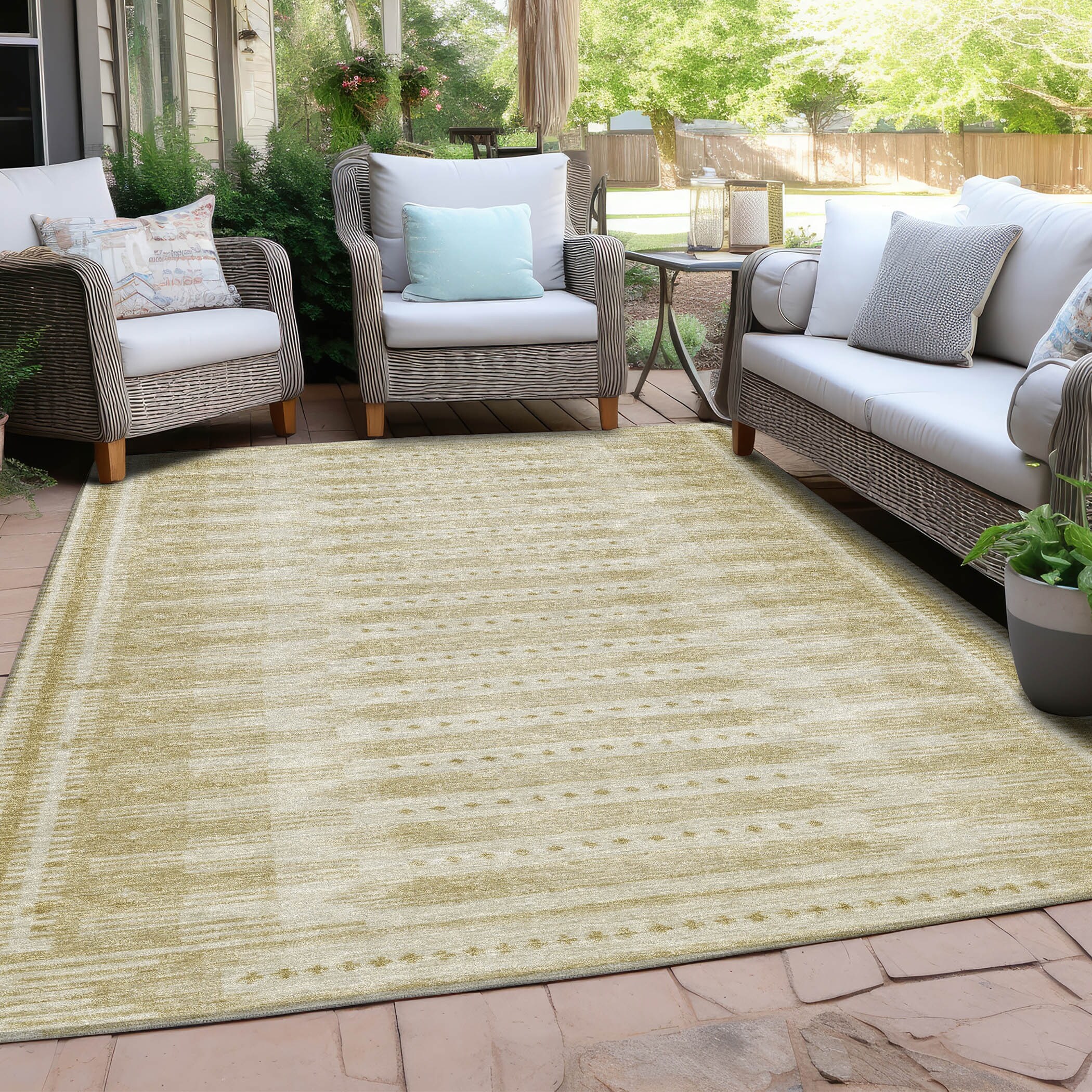 Machine Washable Indoor/Outdoor Modern Boho Chantille Rug