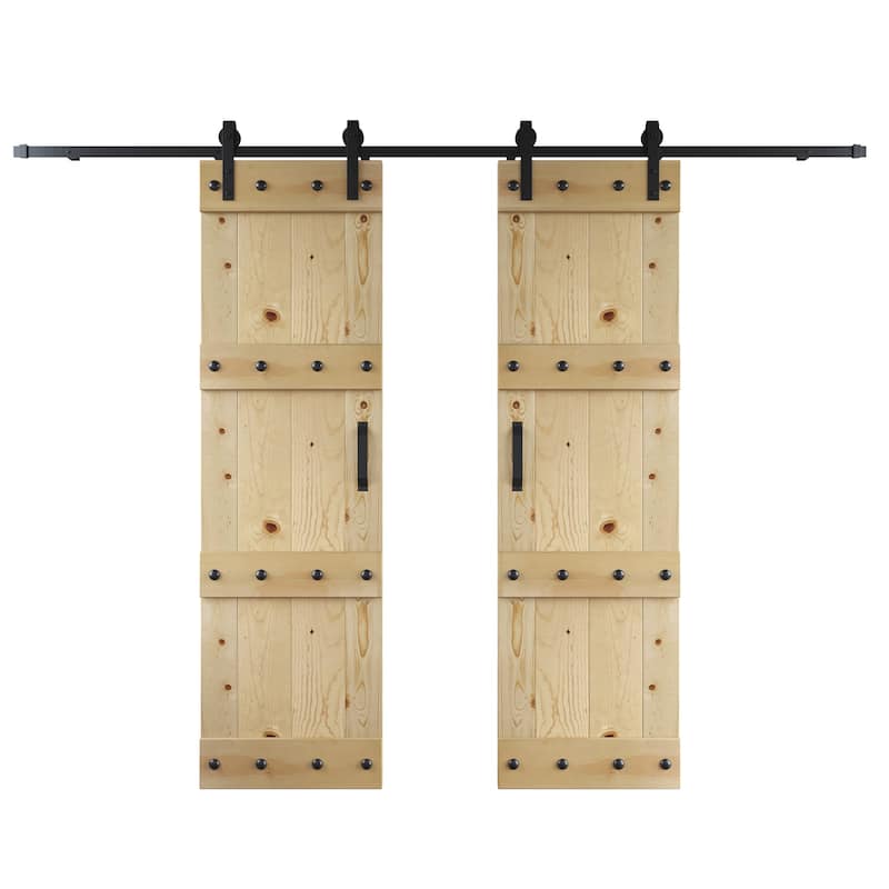 Coast Sequoia 48in./60in./84in. x 84in. Castle Series Pine Wood Double Sliding Barn Door With Hardware Kit - 48in. x 84in. - Unfinished