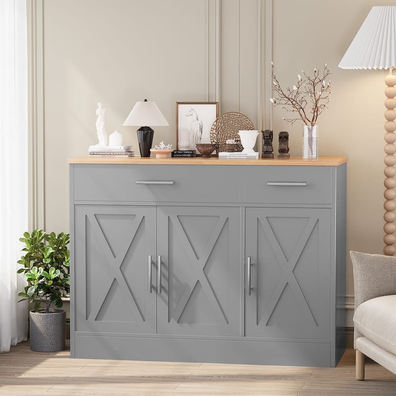 3-Door Buffet Sideboard Accent Cabinet - Multifunctional Organizer - Deep Grey
