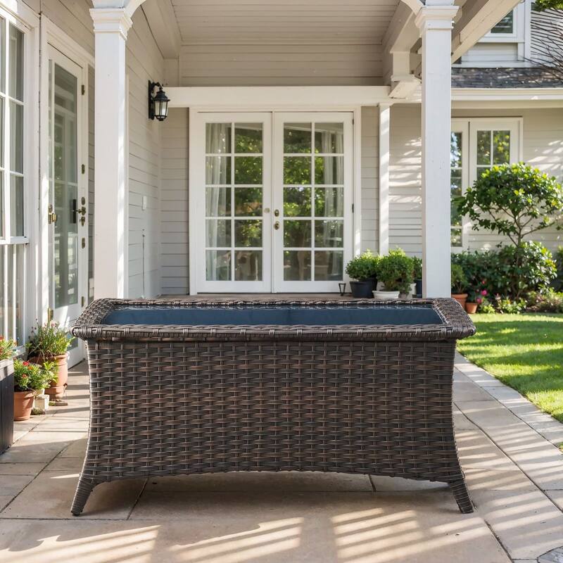 Outdoor Coffee Table with Tempered Glass Top - Brown