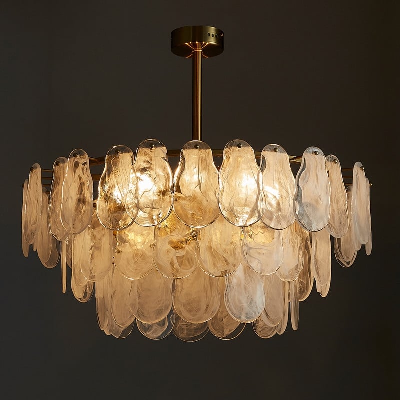 Modern Gold Cloud Glass Chandelier, 23.6" 3-Tier Round Crystal Pendant Light, 9-Light Luxury Ceiling Fixture for Dining Room