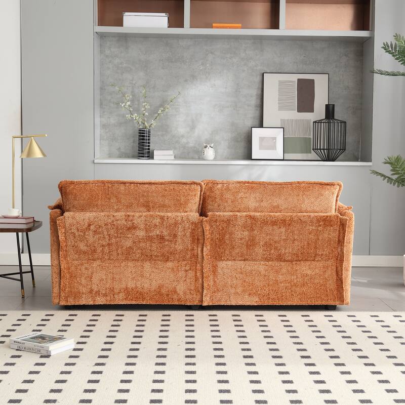76'' Oversized Chenille Loveseat Sofa with Movable Ottoman Small Sofa for Apartment